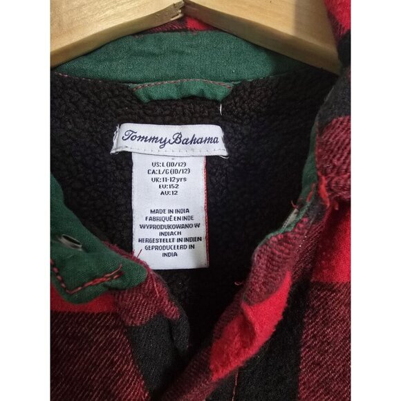 Tommy Bahama Flannel Shirt Jacket Quilted Lined Button Up Red Black L (10/12) - Picture 3 of 6